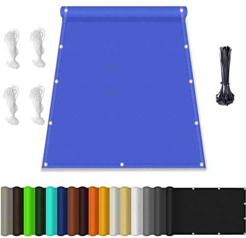 Sonnenschutz Netz, Balkon Terrasse Windschutz mit ösen, Wasserdicht markisenstoff, Terrasse überdachung Balkon Zaunblende Sichtschutz, für Balkon Garten Blau 2.5x4M
