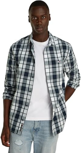 Tommy Jeans Chemise Homme Poplin Check Shirt Regular Fit, Multicolore (Dark Night Navy Big Check), M