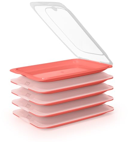 Porta Embutidos y Alimentos Sistema Fresh, Conservación Óptima de Lonchas en Nevera (5X Coral)