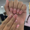 24pcs Short Square False Nails French Tip French Tip Pink Edge Stick on Nails Pink Heart Press on Nails Removable Glue-on Nails Full Cover Fake Nails Valentines Day Women Brides Nail Art Accessories