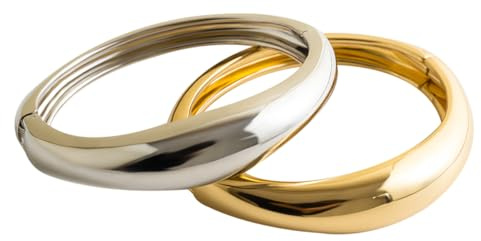 Impurain Gold Bangle Bracelets for Women Silver Plated Wide Wire Chunky Cuff Bracelets Trendy Hinged Cuff Open Wide Chunky Silver Bracelet Irregular Minimalist Bangle Jewelry (Gold+Silver-2)