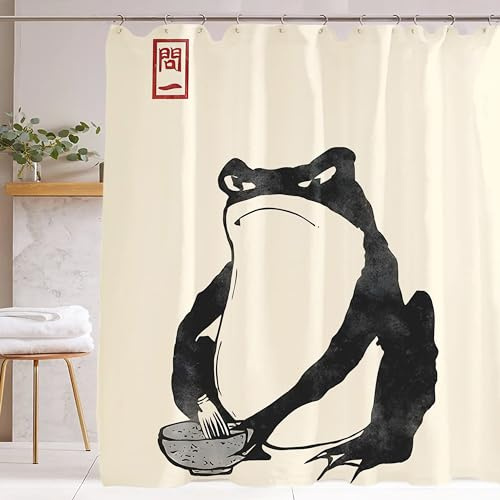 De-Mediocre Lustiger Duschvorhang, japanischer Frosch, Matcha, Duschvorhang-Set, Anime, 183 x 183 cm, wasserdicht, Stoffvorhang für Badezimmer