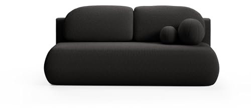 LIKMA Schwarz Sofa Como 210x85x100 cm mit Schlaffunktion und Bettzeugbehälter, Schlafsofa mit Bettkasten, Modernen Klappsofa Sofa Couch mit Kissen, Gästebett Bettsofa Stoff: Bouclé Lambi 13