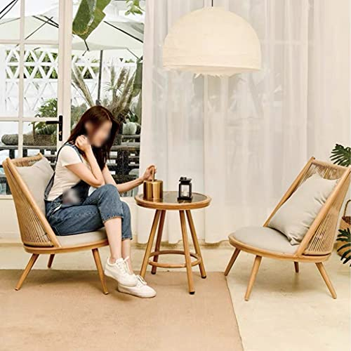 3-teiliges Terrassenmöbel-Set, Esstisch-Set für den Außenbereich, Rückenlehne aus geflochtenem Seil, Tischplatte aus Glas und Kissen für Terrasse, Garten und Pool