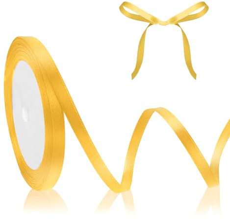Gold Satinband Geschenkband Gelb 23m, 6mm Breite, Schleifenband, Dekoband Dick Stoffband für Hochzeit Halloween Weihnachten Taufe Geburtstag Bastelarbeit Geschenkverpackung Seidenband