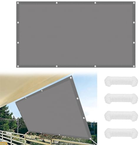 Sonnensegel Sonnenschutz 9 x 10 m Wasserdicht Schattentuch mit Ösen, Seil PES Polyester UV Schutz Ohne Bohren für Garten Balkon & Terrasse, Dunkelgrau