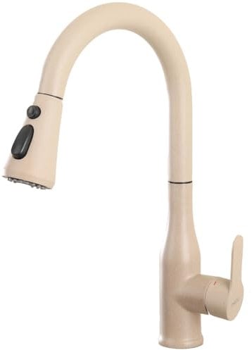 ONECE Robinet de Cuisine avec Douchette Couleur Avoine, Mitigeur Evier 3 Jets d'eau, Robinettrie Extractible Rotatif 360°, Acier Inoxydable, Cartouche Céramique