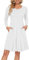 AUSELILY Damen Langarm Plissee Loose Swing Freizeitkleid mit knielangen Taschen Weiß XL