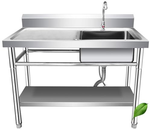 Fregadero Exterior Jardin,Fregadero Cocina 1 Seno con escurridor,Fregadero de Acero Inoxidable con Escurridor y Grifo,para Restaurante Exteriores Hogar Bar Garaje Lavandería(80x50x80cm)