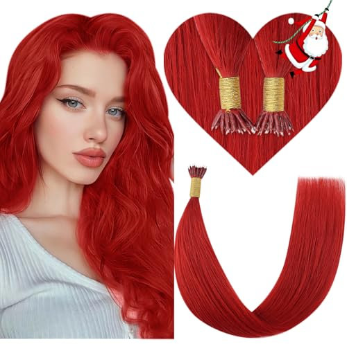 YoungSee Nano Ring Hair Extensions - Human Hair Red Nano Tip Extensions - 22inch 25g 25s