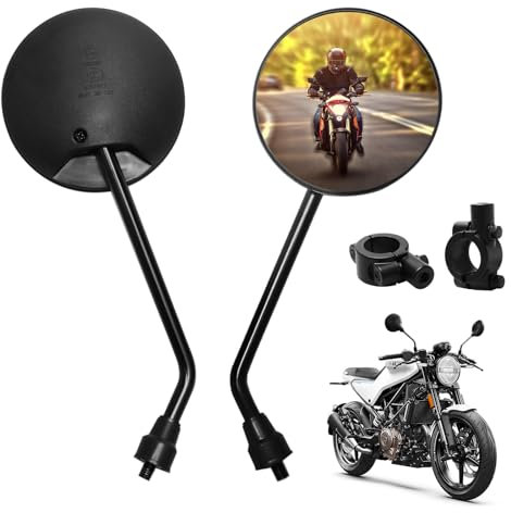 Motorrad Spiegel Set, Motorrad Rückspiegel mit M8 M10 Rechtsgewinde, Linksgewinde, Lenkerklemme, Roller Spiegel, Motorradspiegel für ATV/Roller/Cruiser/Scooter/Moped/Quad Roller (Runder-Stil 2)