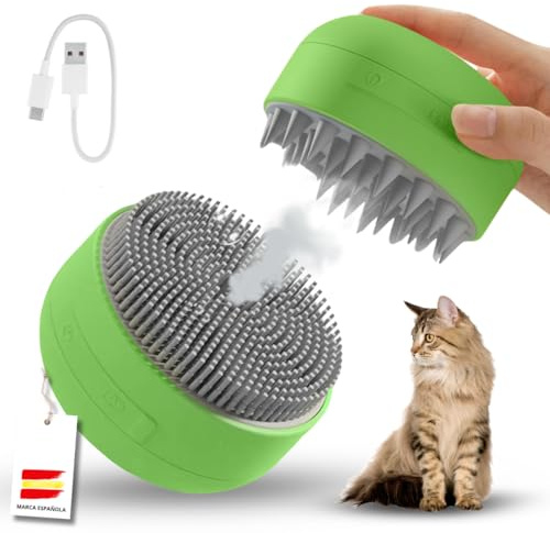 Dampfbürste für Haustiere mit doppeltem Kopf – Multifunktional zum Entwirren von Knoten, Kämmen und Entfernen von losen Haaren bei Hunden, Katzen und Kaninchen – USB-Aufladung (grün)