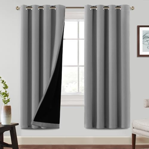 BellaHills 100% Verdunkelungsvorhang vorhänge 2er Set Blickdichte Vorhang für Schlafzimmer Gardinen Taubengrau Blackout Curtains for Bedroom, H 225 x B 140 cm