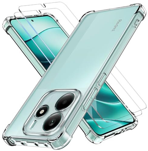 COPIKE Coque Antichoc pour Xiaomi Redmi Note 14 5G (Pas pour 4G) et 2 Pièces Verre Trempé avec Protection Caméra, Étui de Silicone Mince Souple TPU Anti-Jaune Housse, Transparent