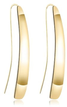 Gold Statement Dangly Earrings for Women, Hypoallergenic Curved Threader Dangle Earrings for Girls, Pull Through Drop Earring for Her, Statement Jewellery Gift