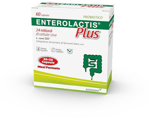 Enterolactis Plus, confezione da 60 capsule: fermenti lattici, probiotici, supporto per equilibrare la flora intestinale alterata