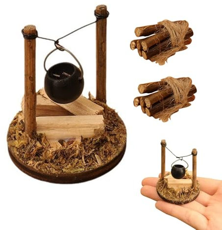 YWKJDDM Miniatur Lagerfeuer, Stadtflamme Mini Lagerfeuer Wichtelzubehör, Wichtel Zubehör Feuerstelle für Wichteltür Halloween Weihnachten