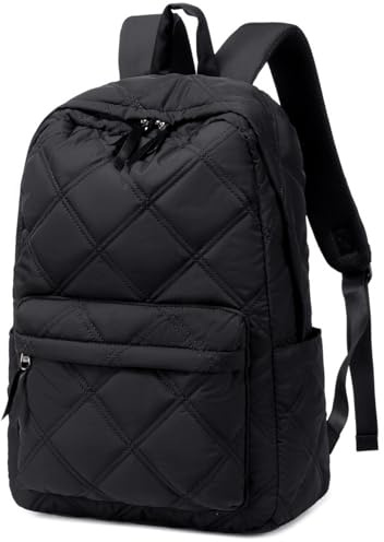LOIDOU Schulrucksack für Mädchen, Schwarz gesteppt mit 15,6-Zoll-Laptopfach