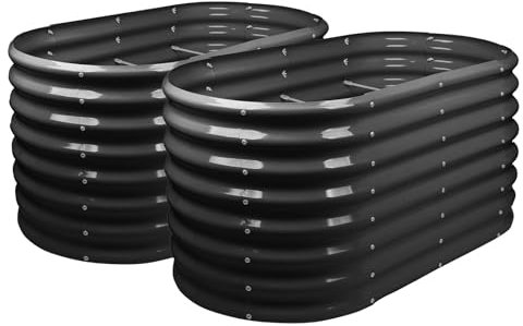 Harbour Housewares Raised Garden Bed - Anthracite - 120 x 60 x 60cm - 2x - Rounded - Bottomless Metal Raised Bed Galvanised Steel Planter Box for Growing Outdoor Plants, Vegetables, Flowers and Herbs