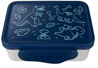 ergobag Edelstahl Brotzeitdose Set mit Trennfach und Snack-Box für Schulkinder, BPA-frei, Spülmaschinenfest Blau