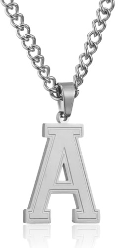 Herren Kette mit A-Z Buchstaben Anhänger Edelstahl Silber/Gold/Schwarz | Halskette 60cm,Ostern Vatertag Geburtstag Geschenke für Männer
