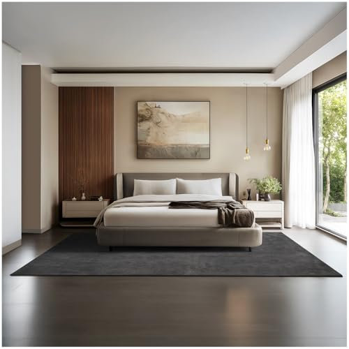 tectake® Flauschiger Kurzflor Teppich, waschbar, für Wohnzimmer, Badezimmerteppich, Küchenteppich, Teppich Flur, Home Deko, rutschfest, allergikerfreundlich, anthrazit, 200 x 290 cm