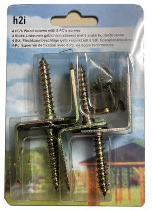 h2i Flechtzaunhalter incl. Schrauben | Stahl gelb verzinkt | 25 x 4 Stück | Flechtzaunbeschlag in L-Form aus Metall | rostfreie wetterfeste Zaunbefestigung für sicheren robusten und stabilen Stand