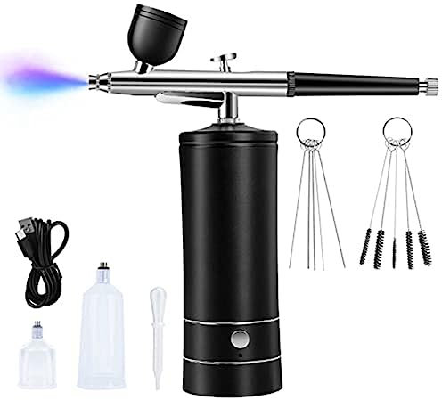 Agwuoetr Kit de AeróGrafo Compresor de AeróGrafo InaláMbrico Recargable, 30PSI de Alta PresióN, Pistola de AeróGrafo PortáTil de Mano, Juego de AeróGrafo