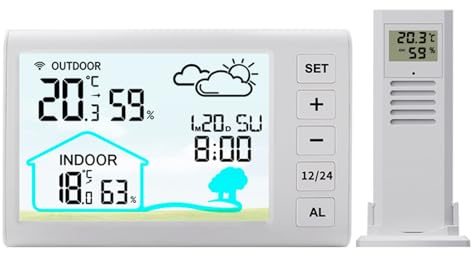 dijiusidy Drahtlose Wetterstation mit Innen und Außenthermometer ABS Außenthermometer Drahtloses Innen und Außenthermometer