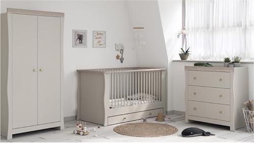Little Acorns Celeste 3-Piece Nursery Furniture Set, Cashmere/Grey Ash, Double Door Wardrobe, Cot Bed, Chest of Drawers
