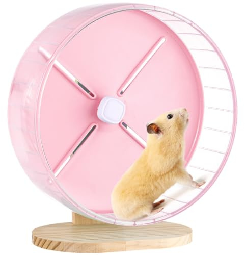 Leises Hamsterrad mit Holzsockel, Chinchilla-Laufrad, verstellbarer Ständer für Meerschweinchen, Rennmäuse, Zuckergleiter
