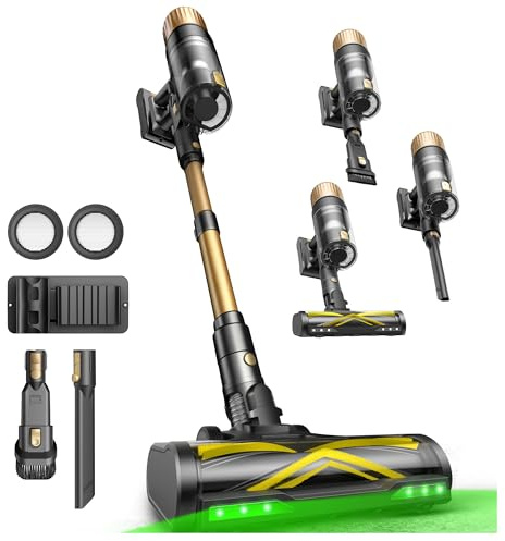 Ultenic U15 Cordless Vacuum Cleaner, 550 W, 50 kPa, 65 Min Runtime, with Green Light, Freestanding and Flat 180°, Tangle-Free Brush, Vacuum Cleaners for Home/Hard Floor/Carpet/Pet Hair