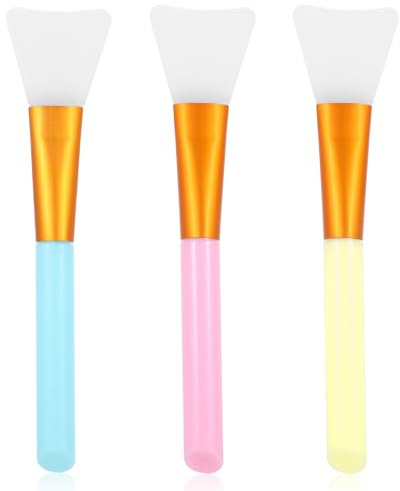 Larrel 3 Stück Silikon Gesichtsmasken Pinsel, Gesichtsmasken Applikator Wiederverwendbarer Masken Pinsel für Gesichtsmaske, Augenmasken, Reinigungsmasken, Schlammmasken, Hautpflege (Gelb, Blau, Rosa)