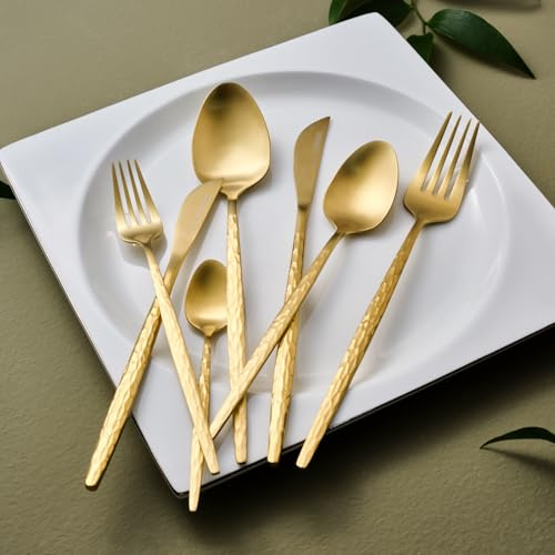 KARACA Callisto 84 Piece Gold Cutlery Set, Luxury Silverware Set with Forks, Knives, Spoons & Serving Utensils, Elegant Tableware for Formal Dining, Weddings and Special Occasions