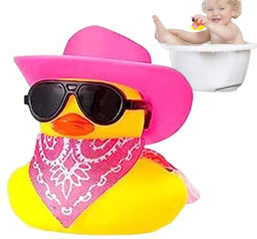 Fruusv Cowboy-Ente, Gummiente mit Cowboyhut – Lustiges Schwimmspielzeug fürs Auto, Bade-Ente, Schwimmer, Geschenktaschenfüller, Zubehör