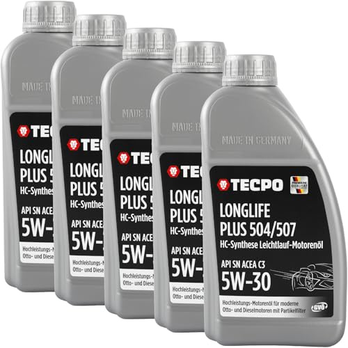 TECPO Motoröl 5 Liter 5W-30 LONGLIFE Plus HC Synthese ACEA C3 API SN / 504/507 / 229.31 229.51 / LL-04 C30