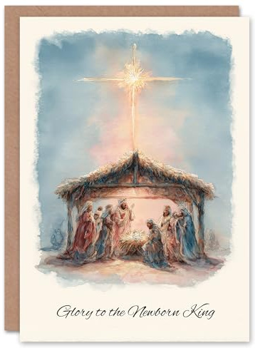 Artery8 Christmas Card Nativity Scene Glory To Newborn King Watercolour