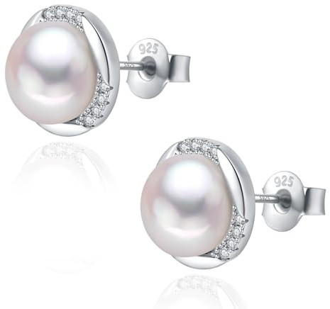 YAMI Perlenohrringe, Damen Perlenohrringe Silber 925, mit Gezüchteten Meeresperlen, 8-8.5mm, Schwarz/Weiß, mit Schmuckgeschenkbox, Geeignet für Verschiedene Anlässe
