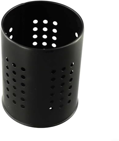 Stainless Steel Kitchen Utensil Holder with Round Hole Ventilation, Cutlery Stand Rack Drainer for Worktop Organisation, Space-Saving Countertop Chopsticks Tube(Black Medium)