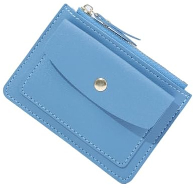 DHYUACN Münztasche Frauen Einfache Brieftasche Weibliche PU Leder Geldbörse Mini Zipper Solide Multi-Kartenhalter Münze Kurze Geldbörsen Dünne Kleine mit Reißverschluss Haspe(Blue)