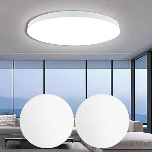 EACLL Deckenlampe LED Deckenleuchte Ø30CM 24W 2700 Lumen Kaltweiss, 2 Stück | IP44, 6000K Rund Modern Decke Lampe Schlicht Weiß, für Schlafzimmer Flur Keller Balkon Bad Küche Kinderzimmer, Nicht Dimmbar