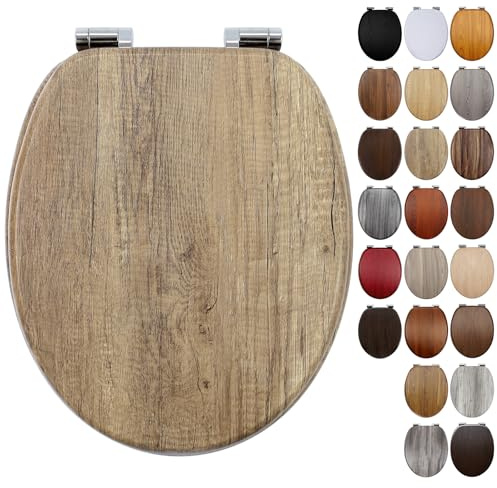 Wooden Toilet Seat with Adjustable Solid Soft Close Zinc Alloy Hinges, MDF Wood Oval Toilet Seat with Bottom Fixings, Easy to Clean and Install- 18 Inch (18BLG1963)