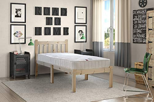 Strictly Beds and Bunks Limited - Extra Short Pine Bed Frame including Sprung Mattress, 2ft 6 x 5ft 3 Single
