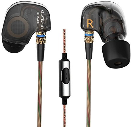 KZ ATE Hi-Fi IEM Sports Headphones with Copper Driver Ear Hook and Foam Eartips Specially for Music Fans, Mic Edition