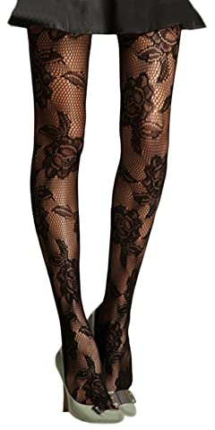 Collants résille en dentelle noire à motifs pour femme, Rose anglaise audacieuse, Taille unique