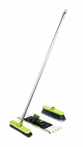 Bodenwischer Set mit Wischmopphalter, Wischmopp, Besen, Schrubber und Metall-Stiel, 5-teilig, lieferbar in den Farben Pink, Grün oder Blau (Grün)