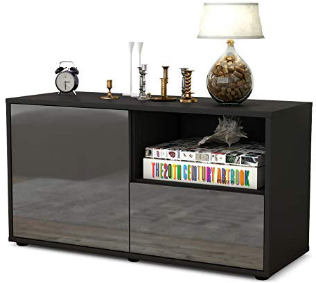 Stil.Zeit TV Schrank Lowboard Adriana, Korpus anthrazit matt, Front Hochglanz Design Grau Graphit (92x49x35cm), Push to Open Technik & Leichtlaufschienen