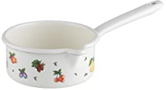 Riess, 0036-068 - Casseruola con beccuccio grande, 14 0,75 l, colore: Bianco con decorazione di frutta, induzione