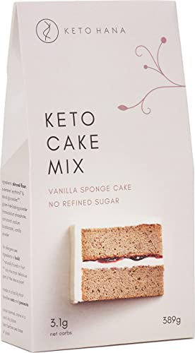 Keto Hana, Healthy Keto Diet Vanilla Sponge Cake Baking Mix Without Any Refined Sugars or Flour - Only 3.1g Net Carbs Per Serving