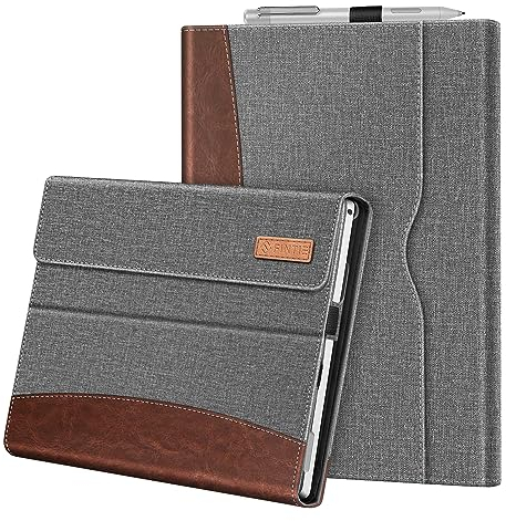 Fintie Hülle für Microsoft Surface Pro 7+ / 7/6 / 5/4 / 3 - Multi-Sichtwinkel Kunstleder Tasche Schutzhülle mit Dokumentschlitze, Type Cover kompatibel, Grau/Braun